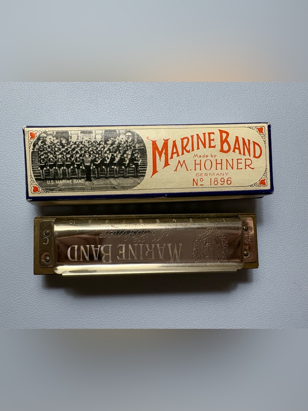 M. Hohner Marine BandHarmonica No. 1896 w/ box Made in Germany VINTAGE